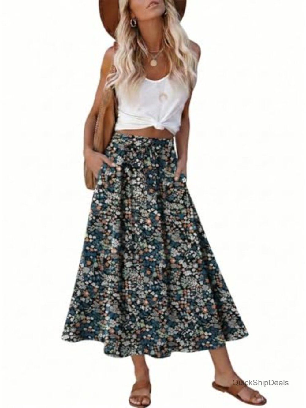 Women's Leopard Print Midi Skirt High Waist A-Line Flared Casual